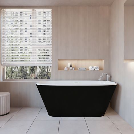 Baignoire îlot Ovale Moderne Acrylique pour Salle de Bain 160x73x60cm Brillant Noire