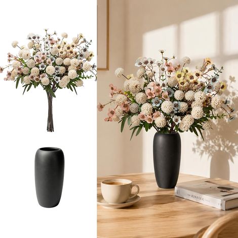 Fleurs de souci artificielles avec vase, souci champagne et petites fleurs pour la maison, centre de table, salon, salle à manger, décoration saisonnière (1/5)