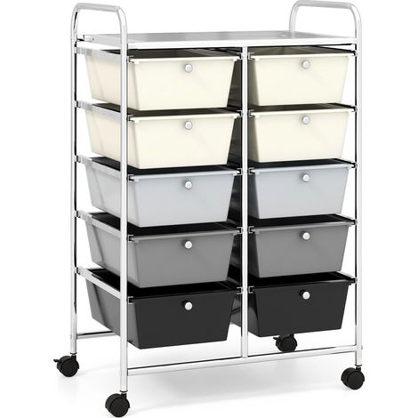 10 Drawers Storage Trolley Mobile Rolling Utility Cart Home Office Organizer