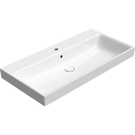 Lavabo en céramique NUBES 100x50cm, bord inférieur moulu, blanc ExtraGlaze (1/4)