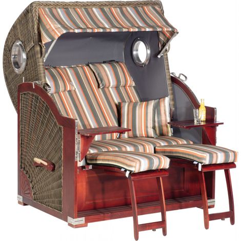 SunnySmart Garten-Strandkorb Rustikal 500 PLUS COMFORT 3/4-Liegemodell 2-Sitzer XL cappuccino/taupe/