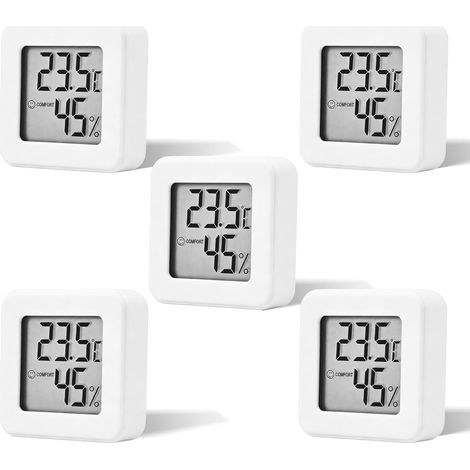 Set mit 5 Mini-LCD-Digitalthermometern und -Hygrometern, hochpräzise Sensoren für Temperatur und Luftfeuchtigkeit im Innenbereich, Anzeige in °C/°F mit Komfortanzeige, für Babyzimmer, Zuhause und Büro