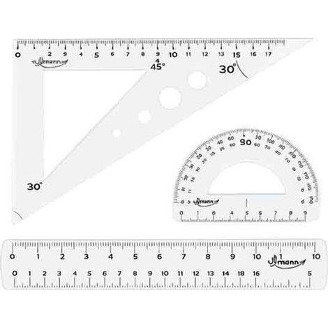 Set de traçage - Double décimètre - Règle 20 cm - Rapporteur - Equerre - Incassable