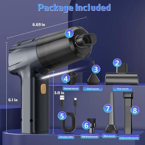 Black material: Plastic vacuum cleaner, dual function (blowing and vacuuming) for car, easy to handle and for home use. (See figure 1) (1/5)