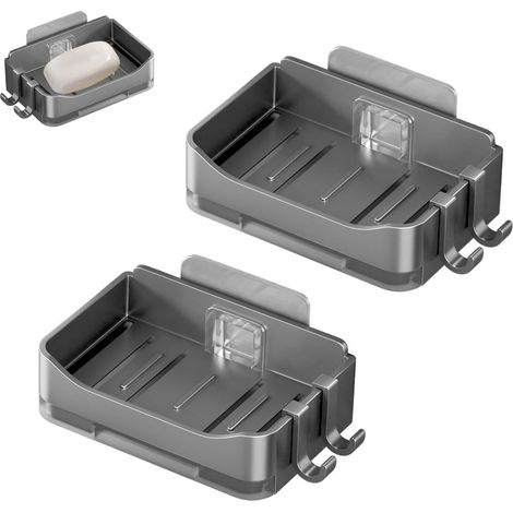 2 Pièces Porte Savon, ABS Support Savon Douche, Montage Mural Porte Savon Salle de Bain, avec Petit Crochet et Autocollant, pour Salle de Bain, Toilettes, Cuisine (1/5)