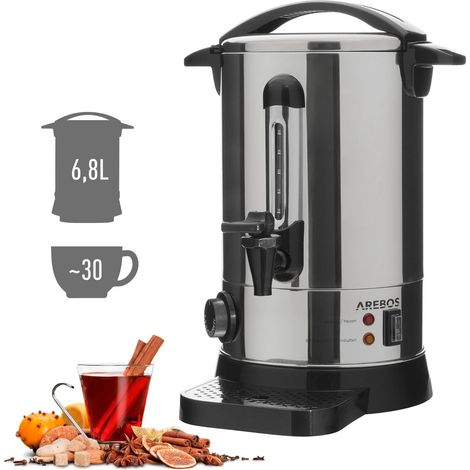 AREBOS Dispensador de Bebidas Calientes - 6,8 L - Hervidor de Agua Caliente - 950 W - Plata (1/5)