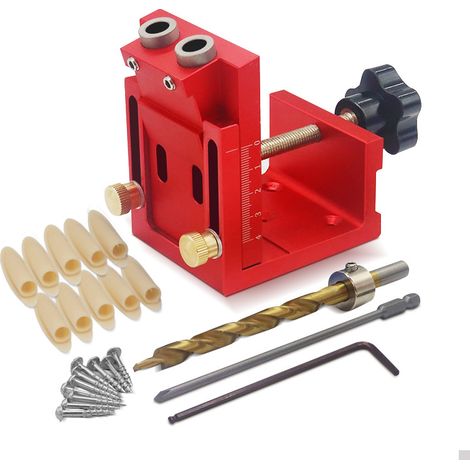 Gabarit De Percage, Gabarit De Trou De Poche, Localisateur De Perforateur, Kit De Perforateur 9 mm, Gabarits pour outils électriques, Gabarit De Goujon 3-En-1 Avec Clip De Positionnement, Rouge (1/5)