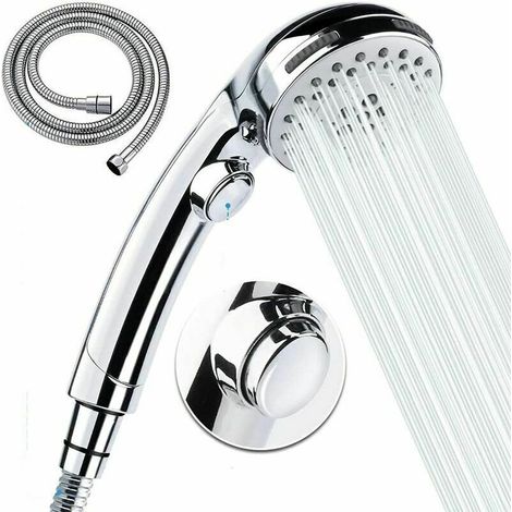 Hand shower with hose, 5 spray settings, removable high-pressure shower head with on/off switch, Chrome (A) (1/5)