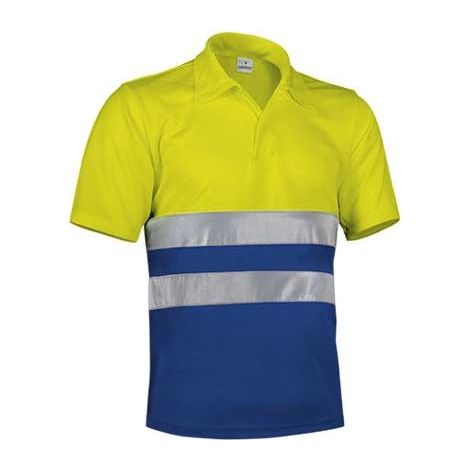 Polo manga corta de alta visibilidad - EN 20471 VALENTO Build L Amarillo fluor / Azulina