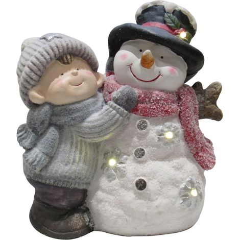 Light Up Snowman and Boy Christmas Ornament (Festive Xmas LED Lighted Figurine) (1/4)