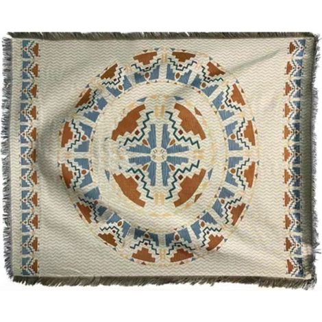Nappe rectangulaire vintage à franges sur les 4 côtés, double épaisseur, 2 couleurs, idéale pour les pique-niques (90 x 150 cm). Dimensions : 90 x 150 cm. (1/5)
