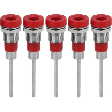Lot de 5 fiches banane 4mm jack plaquées nickel, bornes laiton connecteur kit J.40013 rouge (1/5)