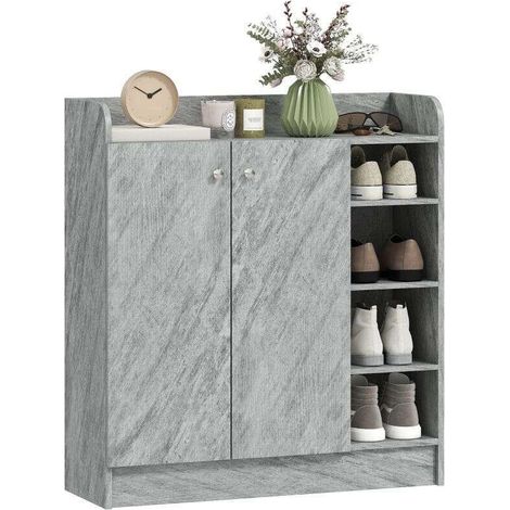 Schuhschrank für Eingangsbereich, 4 offene Fächer, Doppeltürenschrank, verstellbarer Einlegeboden, 83x30x90cm (1/5)