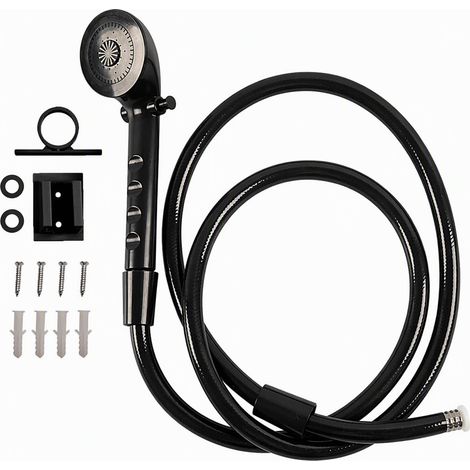 Pommeau de douche 4 pouces pour camping-car et bateau, noir, avec flexible et guide, kit de douche compact (1/4)