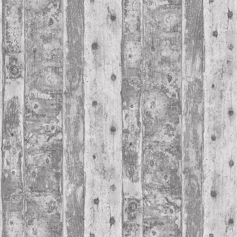 Grunge Grey Wallpaper Rustic Weathered Wooden Plank Vintage Industrial (1/4)