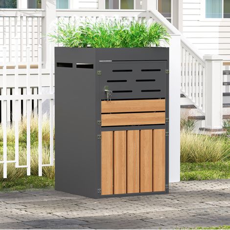 Armario exterior 66x80x128 cm gris en chapa metálica con jardinera, ventilación de lamas y cierre (1/5)