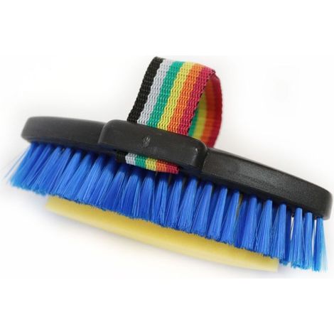 Spazzola con spugna per cavalli con setole sintetiche manico in plastica e passamano multicolor