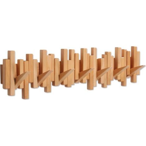 Porte-Manteau Mural En Bois, Support Mural Avec Crochets Rabattables, Objet D'Art En Bois De Hêtre Naturel À 8 Crochets (1/5)