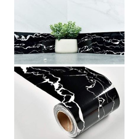 1tome Noir/Blanc Marbre Imperméable Taille Ligne Autocollant Mural Fenêtre De Sol Mur Bordure Decal (1/4)