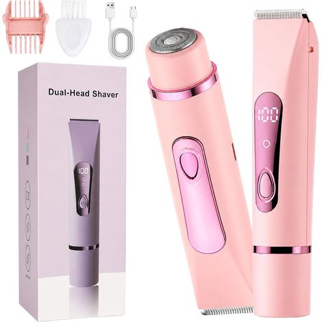 Epilateur Electrique Femme 2 en 1,Rasoir Electrique Rose-Écran LCD Tondeuse Bikini Femme 2 en 1, Rasoir Électrique Sans Fil Indolore pour Aisselles, Lames en Céramique, Rose (1/5)