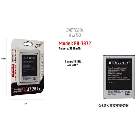 Trade Shop - LANGLEBIGER AKKU, KOMPATIBEL MIT SAMSUNG J7 2017 MAXTECH 3000 MAH PA-T072 -