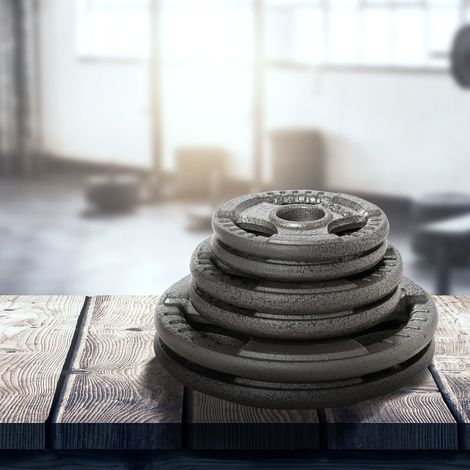 Ensemble de 6 disques de poids pour haltères et barres de musculation, 2,5-35 kg, en acier avec trou de 50 cm, idéal pour les barres olympiques, couleur argent. (1/5)