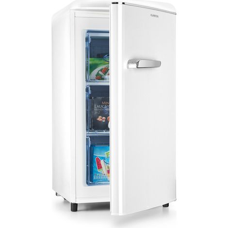 Klarstein – Congélateur 60L 4 étoiles – Thermostat 5 niveaux – Design rétro crème – 3 tiroirs amovibles – Température de -18°C à 0°C