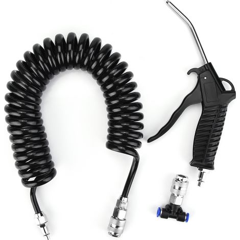 Pistolet à air soufflant pneumatique noir avec embout EU et tuyau PU, kit de nettoyage, buse de gonflage, outil d'atelier, connecteur rapide (1/5)
