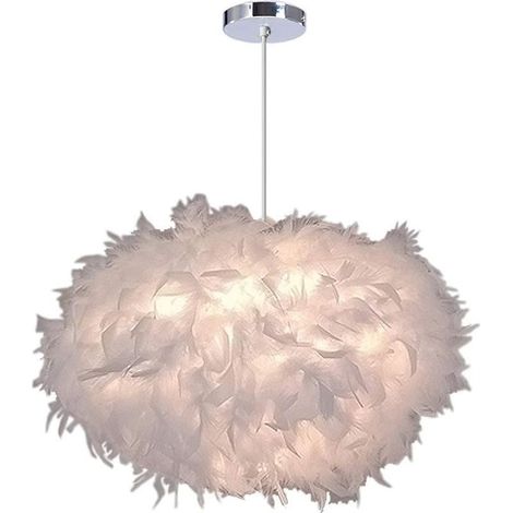 Suspension modern, chandelier oval white to plumes, fixture suspended for bedroom, MM 40 cm, height 25 cm - Rwsuspension (1/5)
