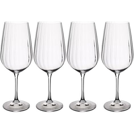 Mikasa Treviso Copas de Cristal para Vino Tinto, 600ml, Juego de 4 Copas Finas Transparentes Sin Plomo con Efecto Ondulado para Celebraciones