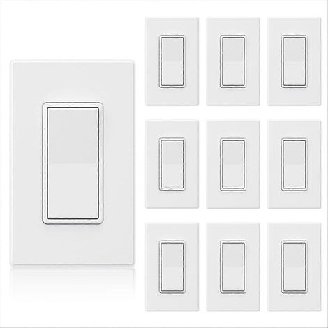 Interrupteur décoratif unipolaire blanc mat, 15 A, 120-277 V, remplacement à bascule, interrupteur mural marche/arrêt, lot de 10 (1/5)