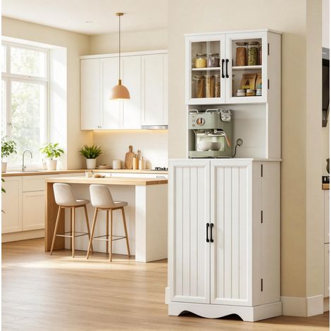 Armario alto de cocina 60x39,5x179,6 cm de MDF blanco con almacenaje - MEUBLIV (1/5)