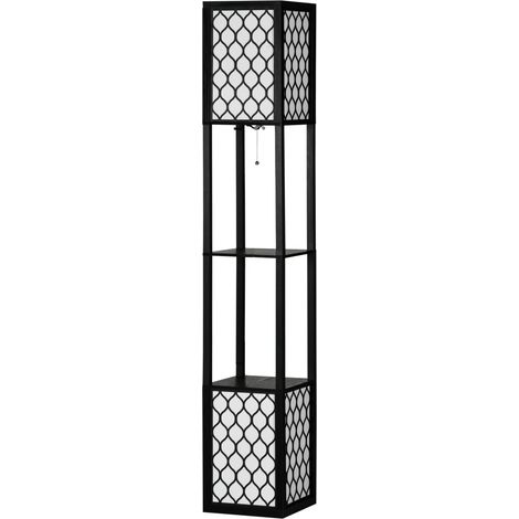 Lampada da terra con ripiani e doppia illuminazione E27 40W in MDF nero MODENUIT (1/5)