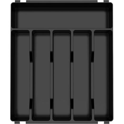 QORVA-Range Couverts pour Tiroir,6 Compartiments,Organisateur Couverts Tiroir Cuisine,Plastique Rangement Couvert pour Cuillères Fourchettes Couteaux Vaisselle,Robuste,Facile nettoyer,Noir (1/5)