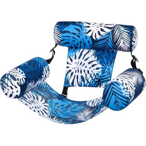 Chaise suspendue bleue à eau tropicale – Chaise flottante gonflable confortable avec appui-tête et filet de refroidissement, parfaite pour la piscine et plus encore (1/5)