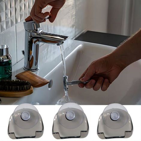 3 Porte-Rasoir Douche avec Ventouse Gris - Support Adhésif - Pour Salle de Bain, Douche - 5.2x4.2cm (1/5)