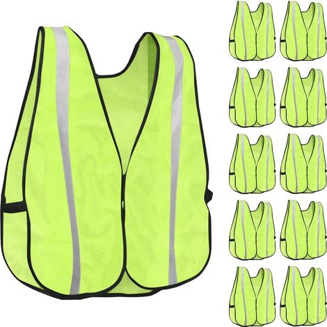 Pack de 10 gilets de sécurité réfléchissants haute visibilité, bande argentée, pour hommes et femmes