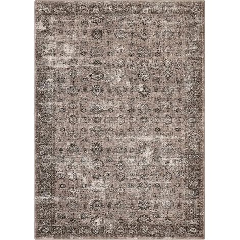 Alfombra, base antideslizante, diseño vintage, marrón rojizo, 80x150cm (1/2)