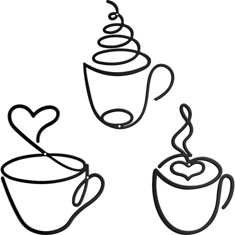 Set mit 3 schwarzen Wanddekorationen aus Metall – geeignet für Cafés, Küchen, Restaurants, Wohnzimmer, Büros, Flure, Badezimmer und Schlafzimmer (1/5)
