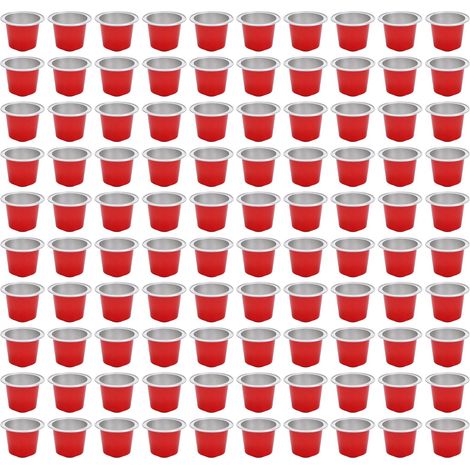 100 capsules de café vides de 15 ml en aluminium, rechargeables et faciles à fermer, pour cafetières (rouge). (1/5)