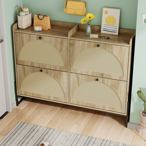 Armoire à chaussures 4 volets, étagère à chaussures réglable, meuble étroit, rangement chaussures basculant, entrée couloir. (1/5)