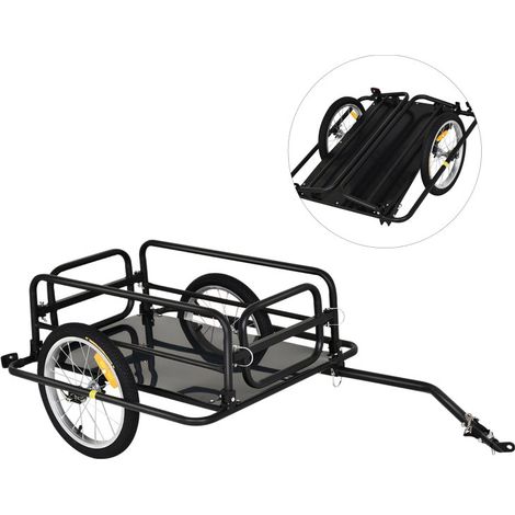 Remorque Vélo Remorque de Transport 70L 139L x 71,5l x 49H cm Noir pour Vélo, Barre d'Attelage Universelle, Acier (1/5)