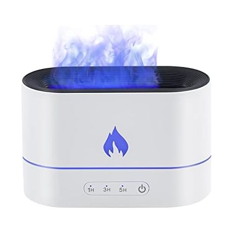 200ML Flame Aroma Diffuser, 3 in 1 Air Humidifier Flame Effect Aroma Diffuser with 2 Lighting Modes Waterless - White (1/5)
