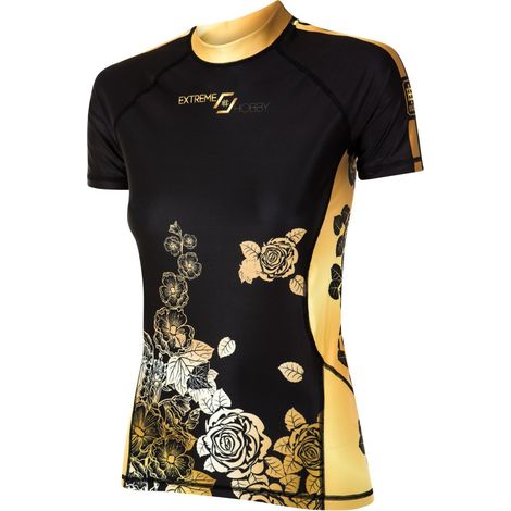 Damen-Rashguard mit kurzen Ärmeln, rosa, XL, schwarz