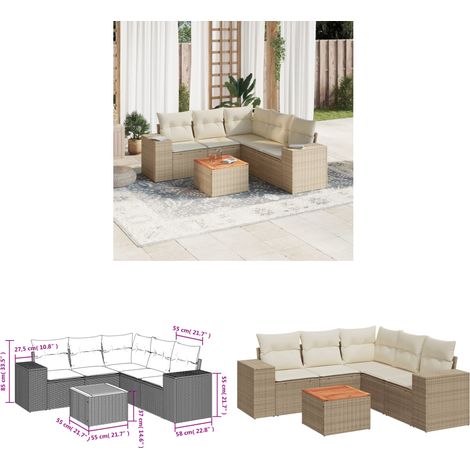 6-tlg. Garten-Sofagarnitur mit Kissen Beige Poly Rattan - Gartenmöbel - Esstisch - Lounge Set - Outdoor Möbel - Rattan Gartenmöbel - Home & Living (1/3)