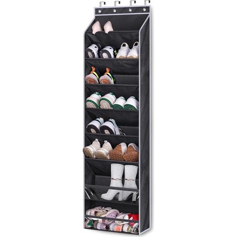 Porte-chaussures Sur Porte - 8 Niveaux - Capacité 20 Paires - Pour Chaussures Adultes Et Enfants - Fixation Métallique Robuste - Noir (1/5)