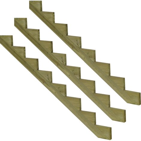 3er Set Treppenwange 8 Stufen aus KDI Holz für Gartentreppen-Höhe 136cm