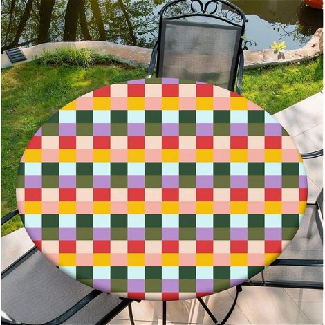 Outdoor Tischdecke 150cm rund, wetterfest, abwischbar, mit Gummizug, Karomuster