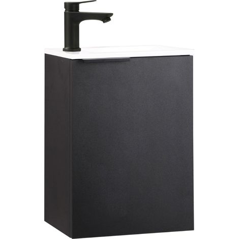 Kometmöbel Gäste-WC Waschtisch Set 40 cm Vormontiert Klein Waschbecken mit Unterschrank (Schwarz mit Griff 40cm, Ohne Wasserhahn) (1/5)