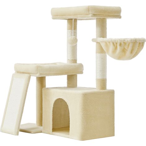 Arbre à Chat avec Planche à Griffer, 2 Couchages, pour Chats de Petite et Moyenne Taille, Beige (1/5)